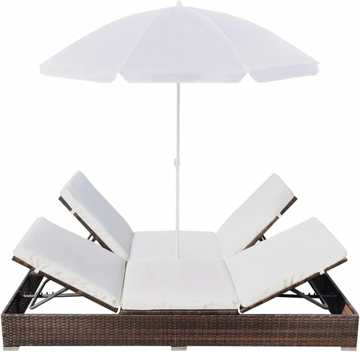 Luxe 2-Persoons Rattan Zonne-eiland met Verstelbare Rugleuningen en Afneembare Parasol 197 x 140 x 190 cm – Weerbestendig Tuinligbed met Dikke Kussens en Staalframe