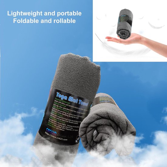 Yoga Handdoek - Mat Handdoek - Hot Yoga - Antislip Zweetabsorberend - 183x70cm - Grijs — afbeelding 2
