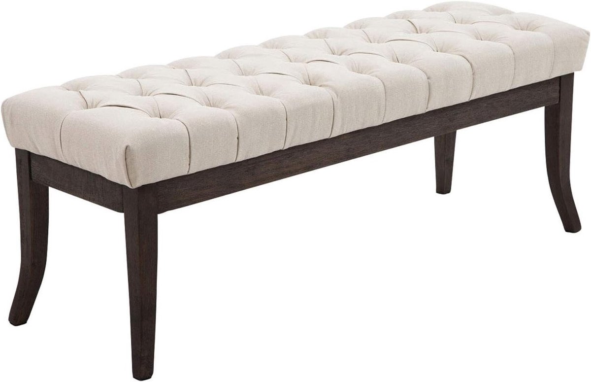 Design Voetenbank - Zitbank Ottomaan - Extra Zitplaats - Gekromde Houten Poten - 120 cm Breed - Creme