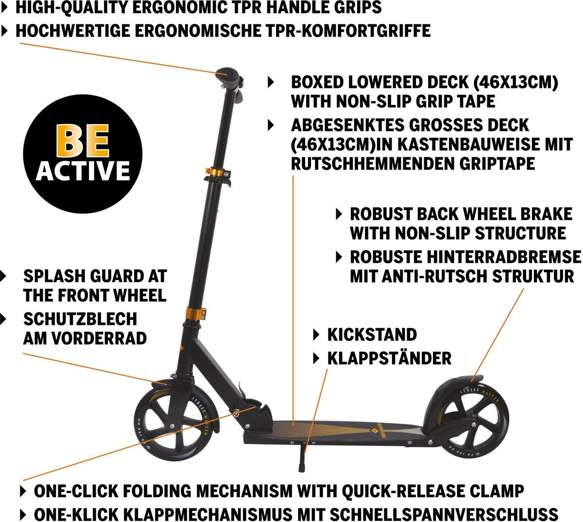 Schildkröt step City Scooter Street Master 2.0 zwart-goud 200mm.