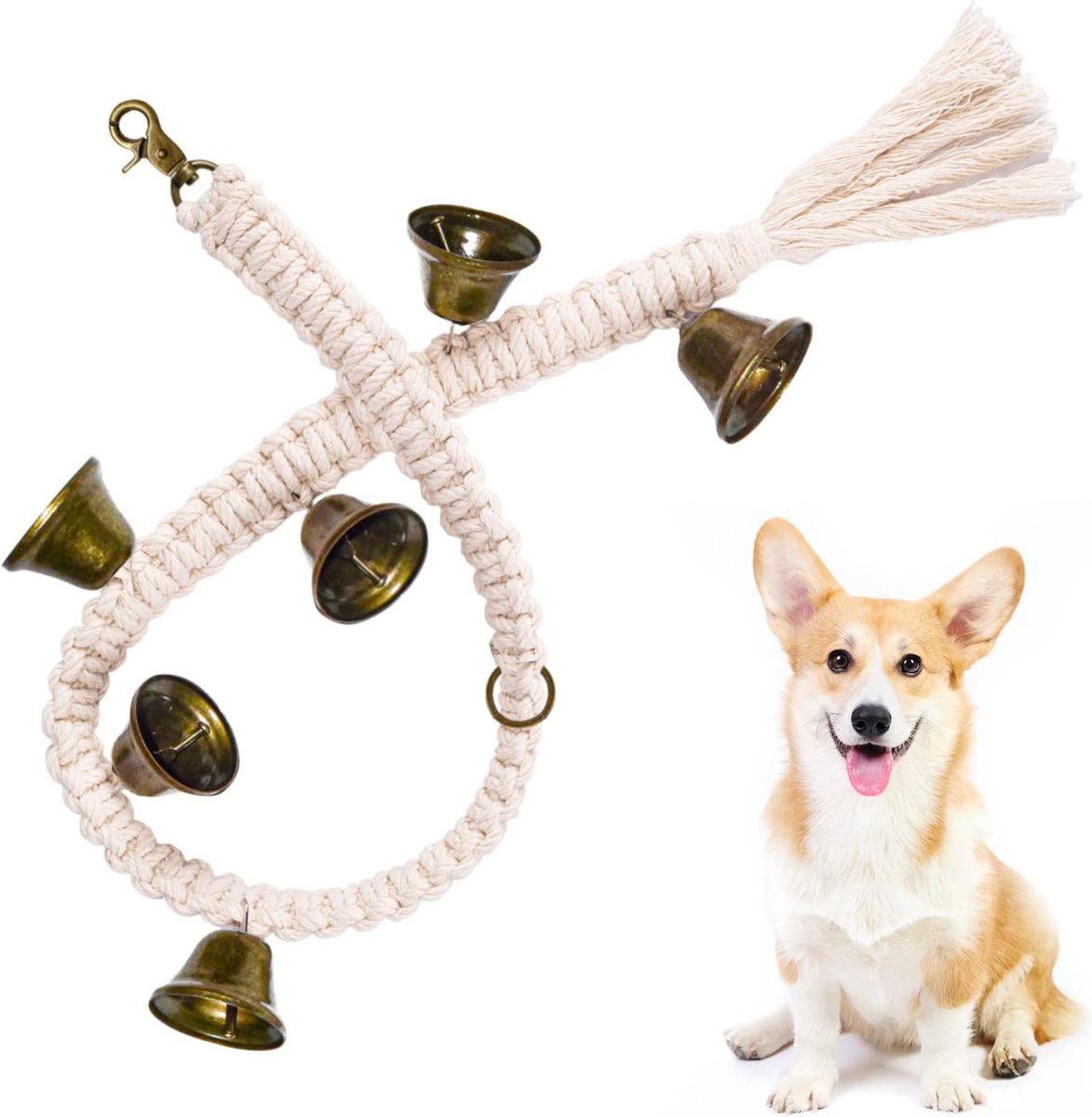 Honden Bellen - Zindelijkheidstraining - Potty Training - 6 Extra Luide Bellen - 14.5 x 13.1 cm - Natuurlijk