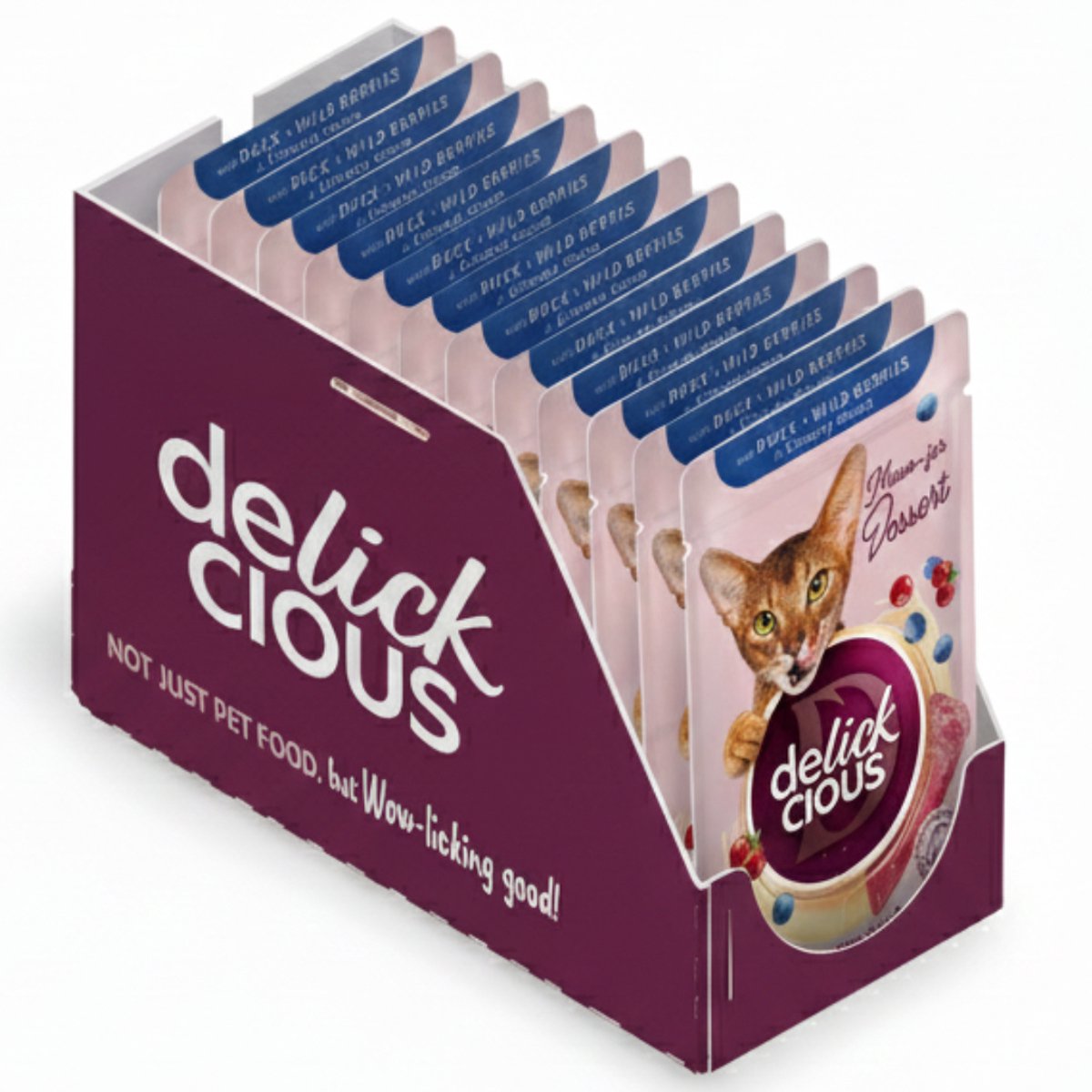 DELICKCIOUS volwassen katten natvoer vlokken met eend en wilde bessen in romige saus 12x80g