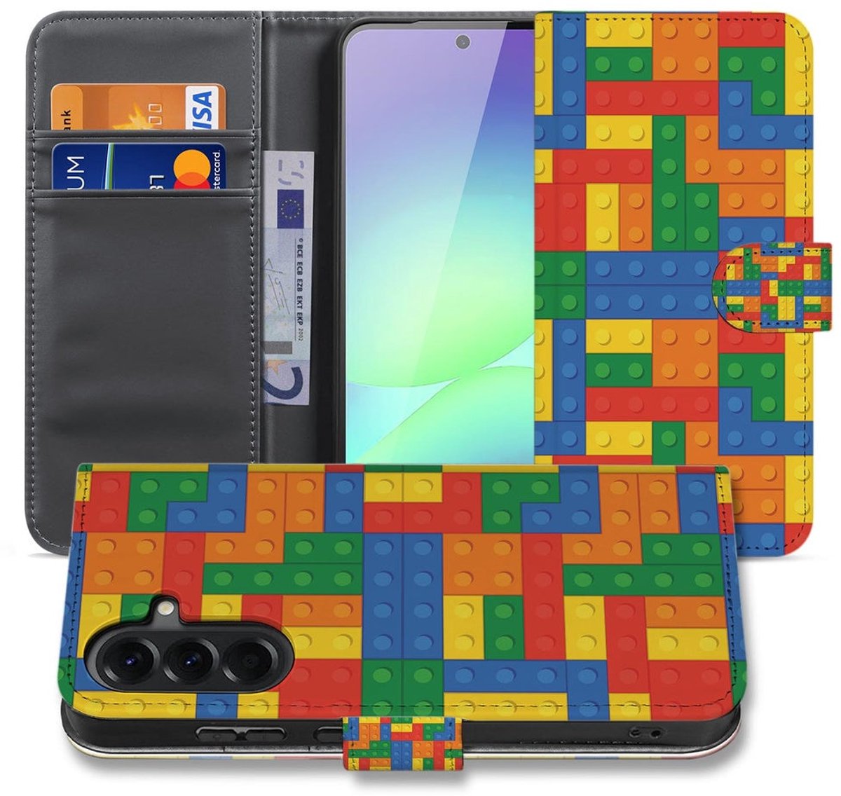 Samsung Galaxy A37 Hoesje Blokken Design met Pasjeshouder