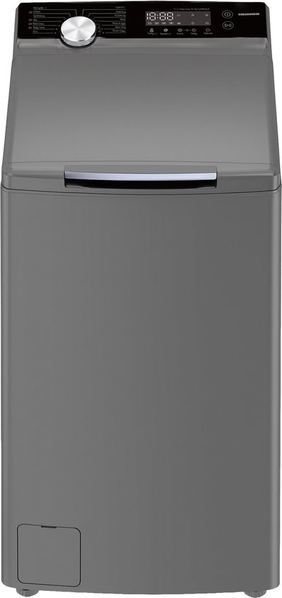 Heinner HWM-TL8013IVKSA++ Bovenlader Wasmachine 8 kg – 1300 tpm – Inverter Motor – Energieklasse A – 15 Programma’s met Trommelreiniging – Kinderslot – Zilver – 5 Jaar Garantie