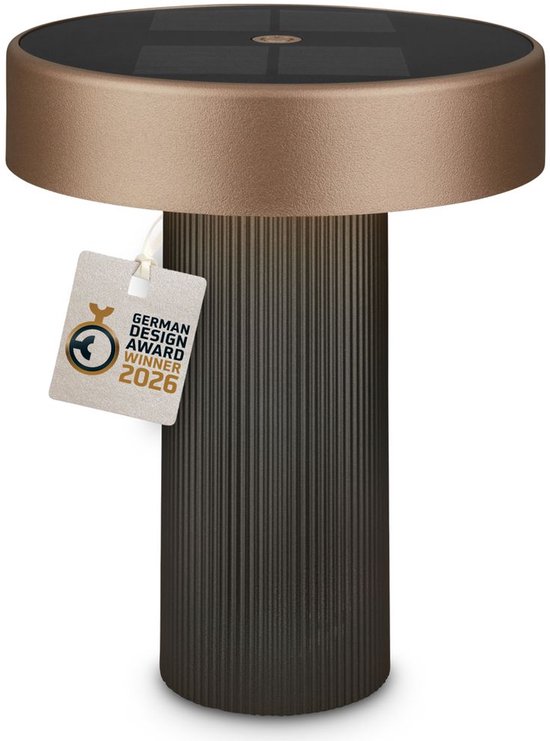 BRILONER Poga - Tafellamp oplaadbaar - dimbaar - zonneenergie buitenverlichting - warm wit licht - Ø16 cm - antraciet brons metallic