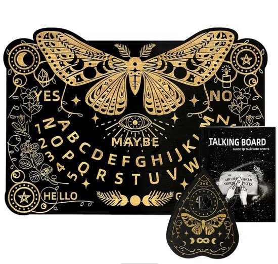 @ Lu’s Today® – Mystic Essentials - Houten Ouija Bord – Zwart met Houtkleurige Gravure – Spiritueel Communicatiebord – Inclusief Planchette & Handleiding – 29,5 × 20 cm