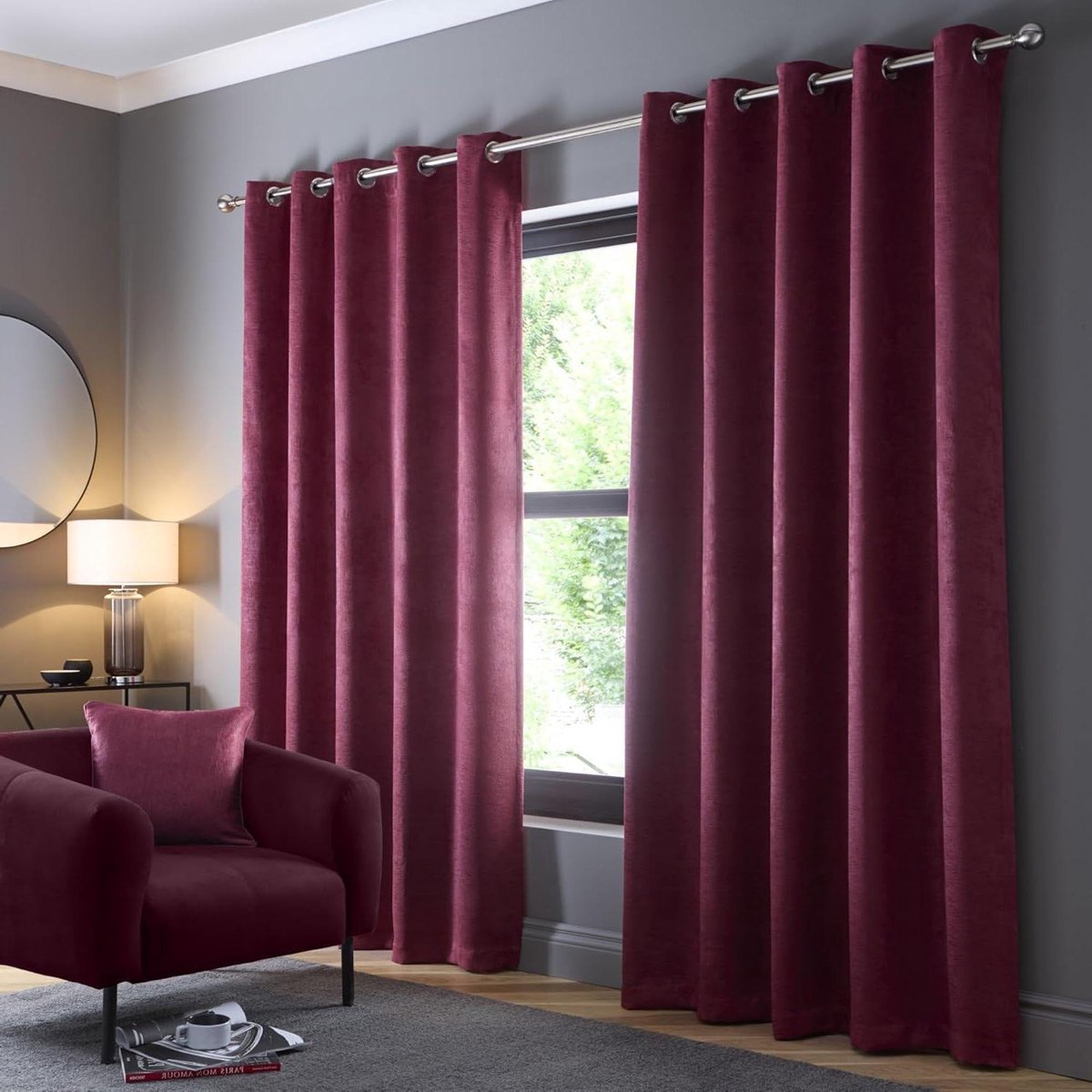 Wijnrode gordijnen - Donkerrode draperieën - Slaapkamer woonkamer - Drievoudig geweven sto