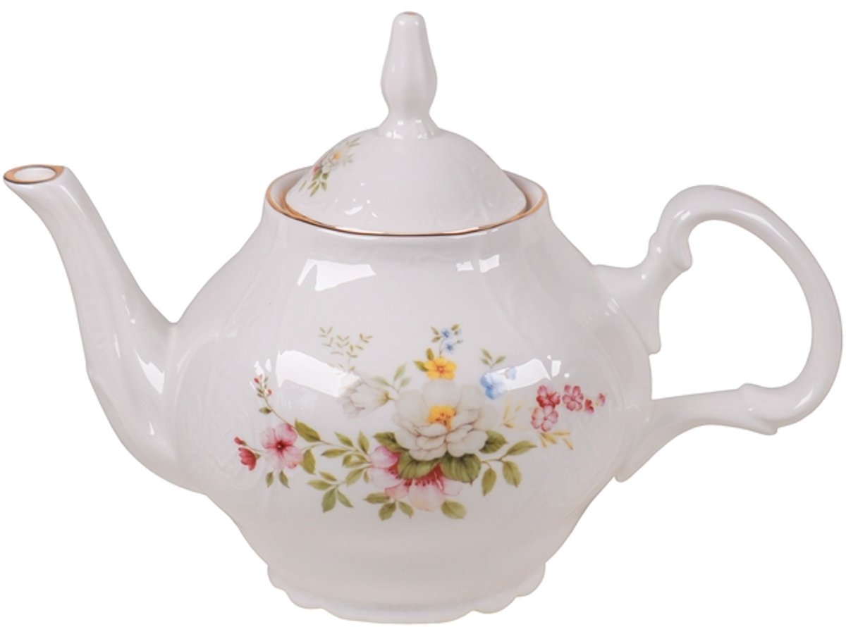 Isabelle Rose - Theepot - English Garden - Porselein - 1.2 L - Wit Roze | Vintage Engelse Stijl