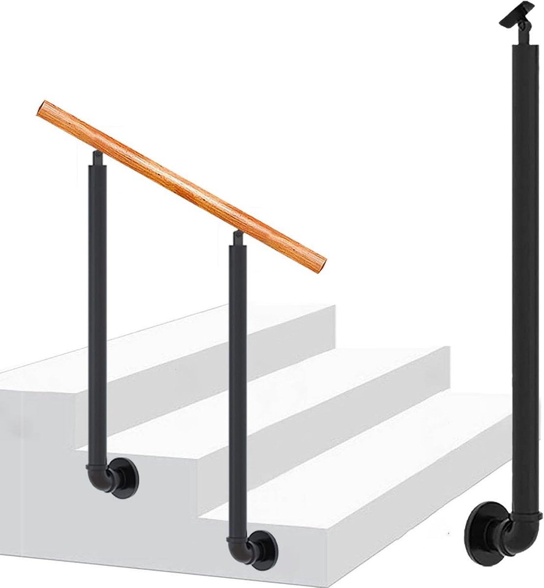 Trapleuning paal - Zijmontage steun - Veilige trappen - Verstelbare hoek - 100 cm hoogte - Zwart