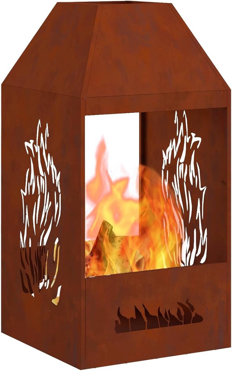 Vuurkorf Rechthoekig - Buitenhaard Terrashaard - Gezellige Avonden Buiten - Hittebestendig Staal - 50 x 50 x 100 cm - Bruin