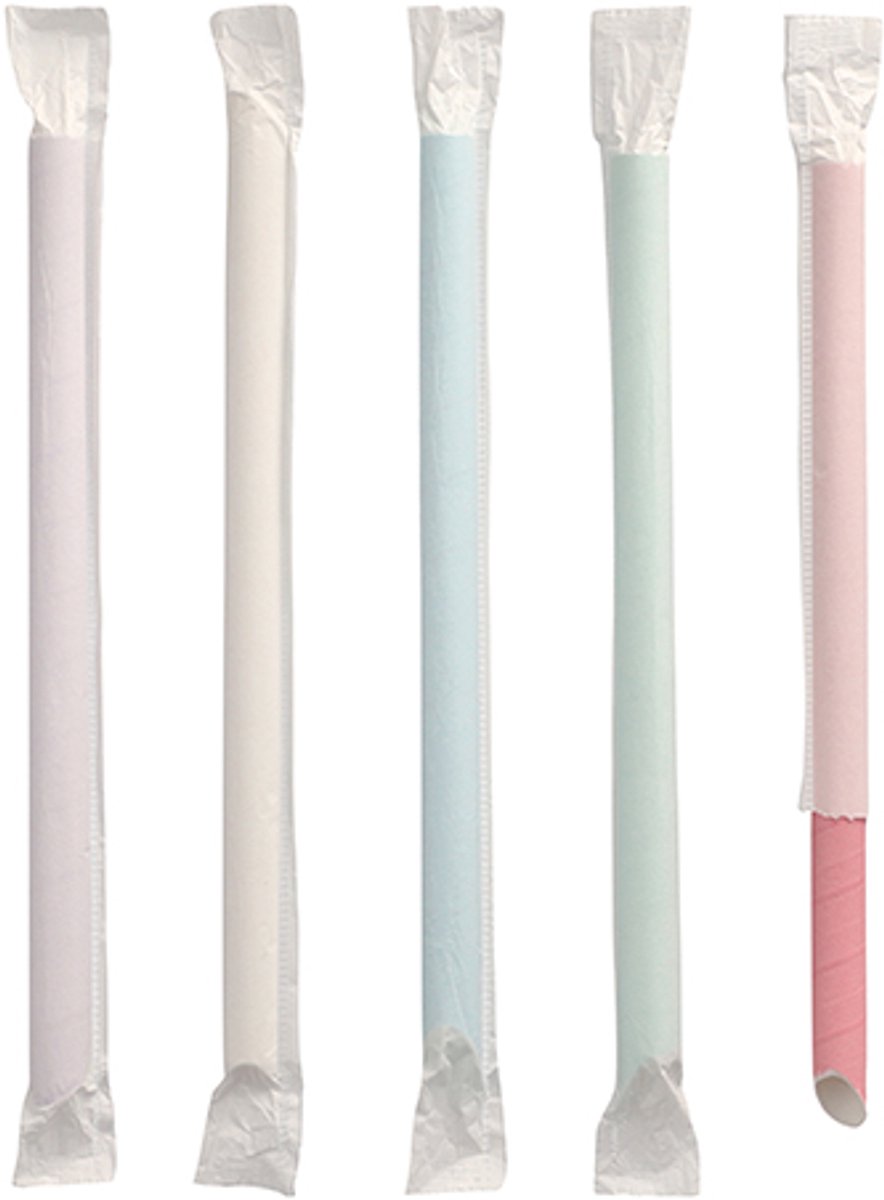 6x 200 Bubble Tea Drinkrietjes Papier Ø 12 mm · 20 cm assorti kleuren enkel verpakt eenzijdig spitz