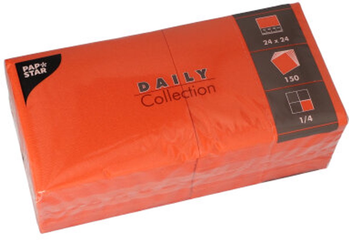6x 150 Servetten DAILY Collection 1/4 vouw 24 cm x 24 cm nectarine