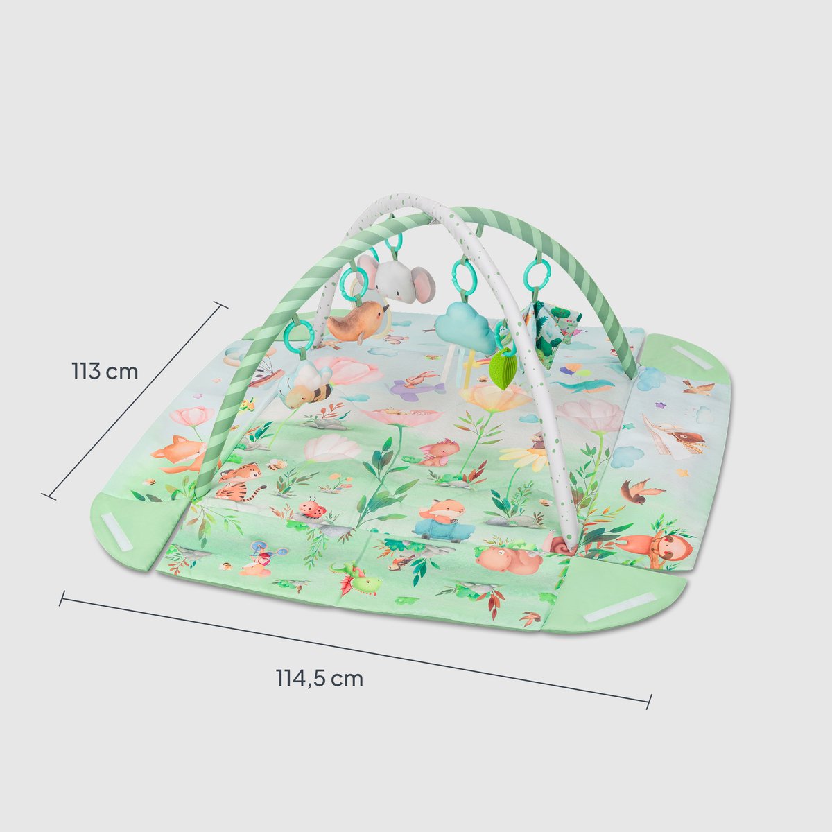 Lionelo Inga Multicolor – Multifunctionele Speelmat met Bogen – Speelkleed & Speelhek – 7 Sensorische Speeltjes – Baby Ontwikkeling & Motoriek — afbeelding 16