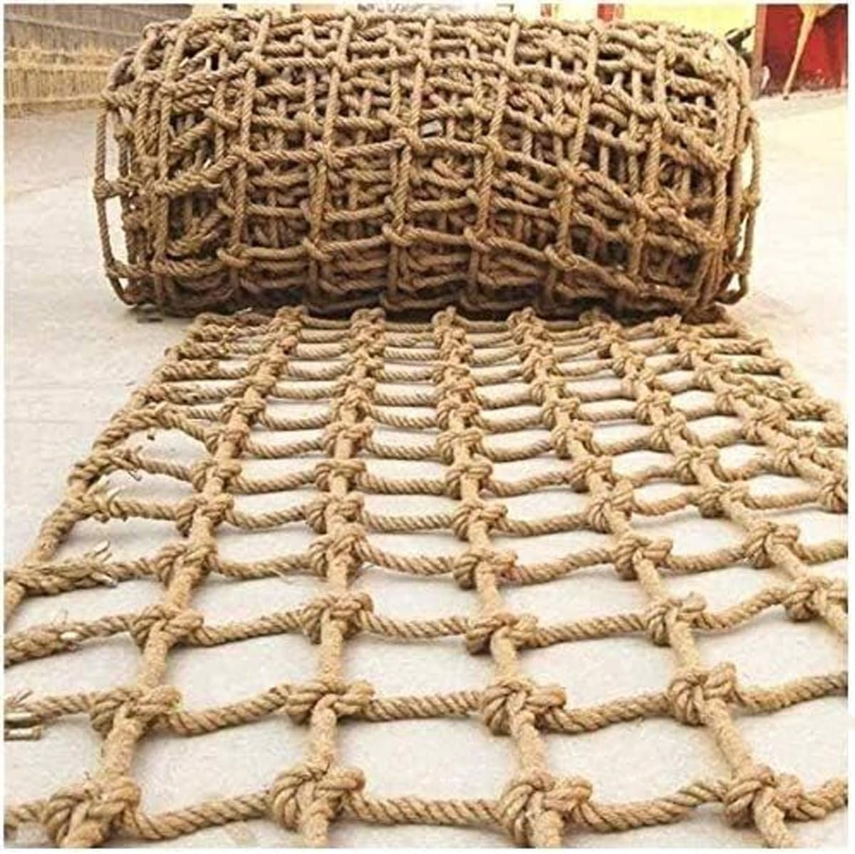 Decoratief Touwnet - Hennep Netting - Veiligheid Balkon - Duurzaam Jute Materiaal - 6mm Dik 1.5x6m - Natuurlijk Bruin