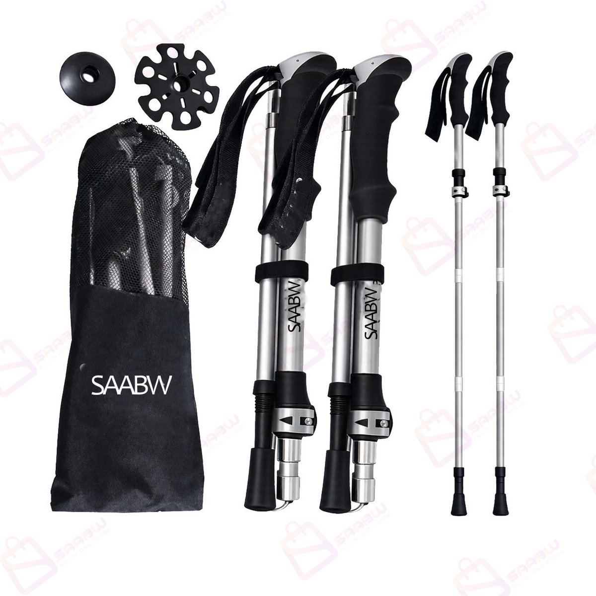 Nordic Walking Stokken Set – Verstelbare Trekkingstokken Aluminium met Anti-Shock & Accessoires – Inclusief Tips & Draagtas – trekking stokken – walking poles set – wandelstokken verstelbaar – hiking stokken – 86972