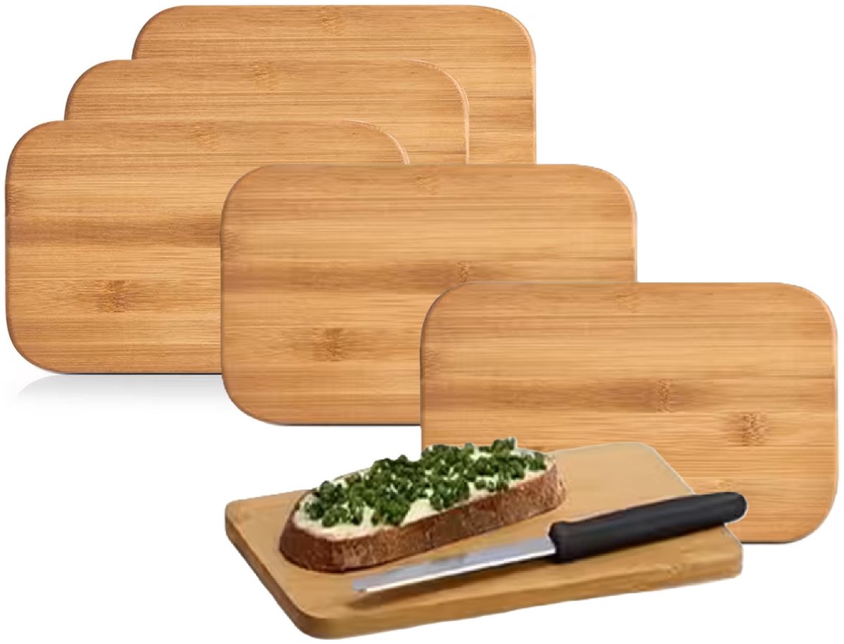 Zeller broodplankjes/snijplanken - 6x stuks - bamboe hout - 14 x 22 cm - rechthoek - ontbijten