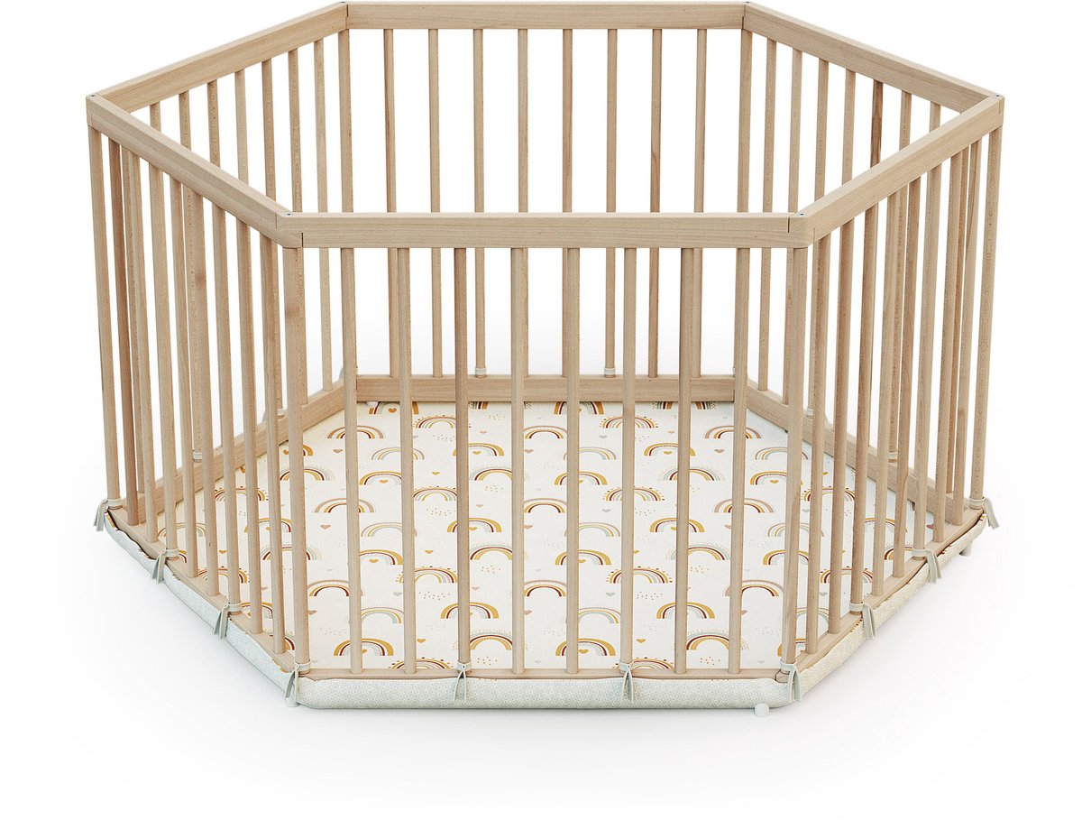 WEBABY - ALVEO Zeshoekige Houten Babybox - 125 x 109 x 65 cm