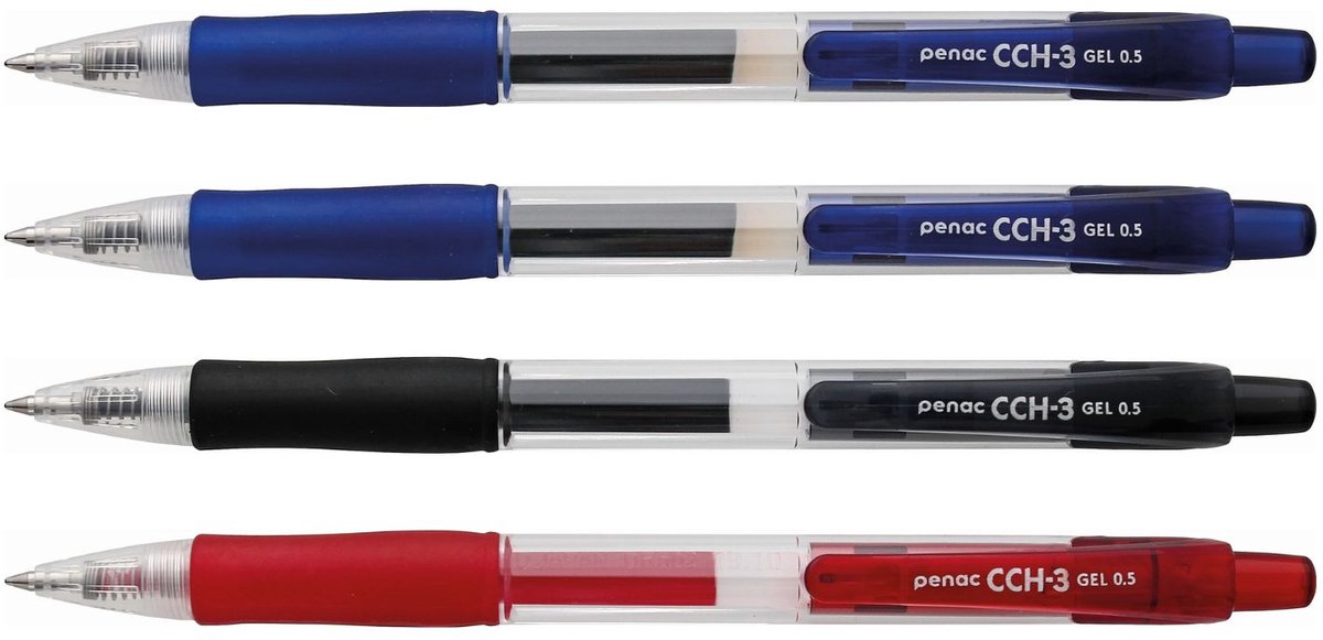 Penac CCH3 - Gelpen - 2x Blauw - Rood - Zwart - 0.7 mm - 4 pack