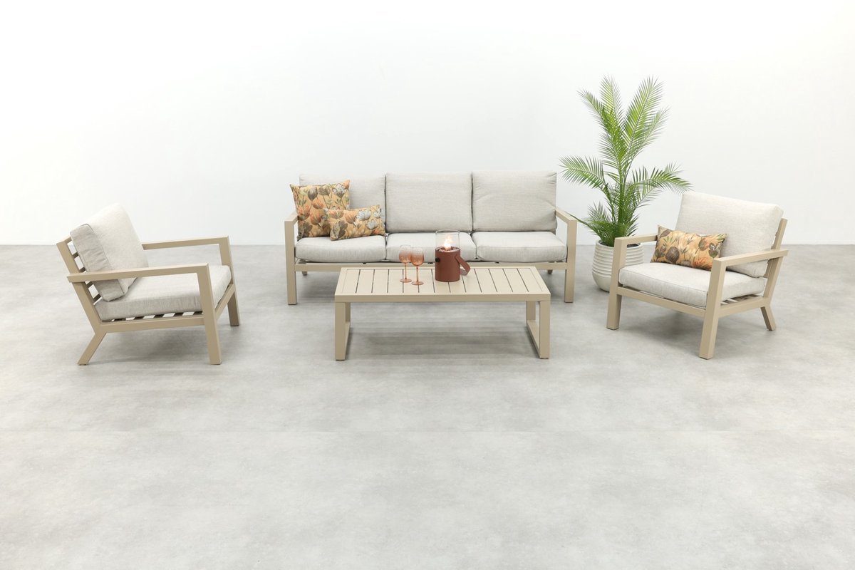 Hugo aluminium stoel-bank loungeset - Latte/Beige