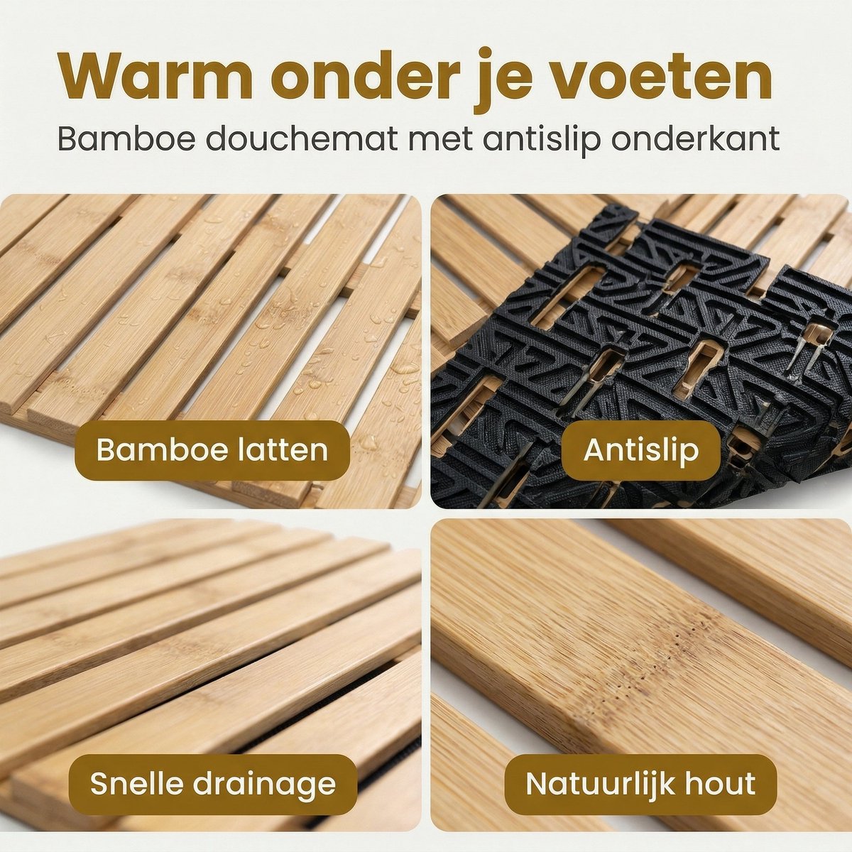 Cheqo® Douchemat Bamboe - Badmat Antislip - Badkamermat - Saunamat - Houten Mat - Zwembadmat - Vloermat - Doucherooster - Lattenrooster - Badplank - voor Douche en Bad - Spa en Wellness - Waterbestendig — cadeau in Wonen & Interieur - foto 4