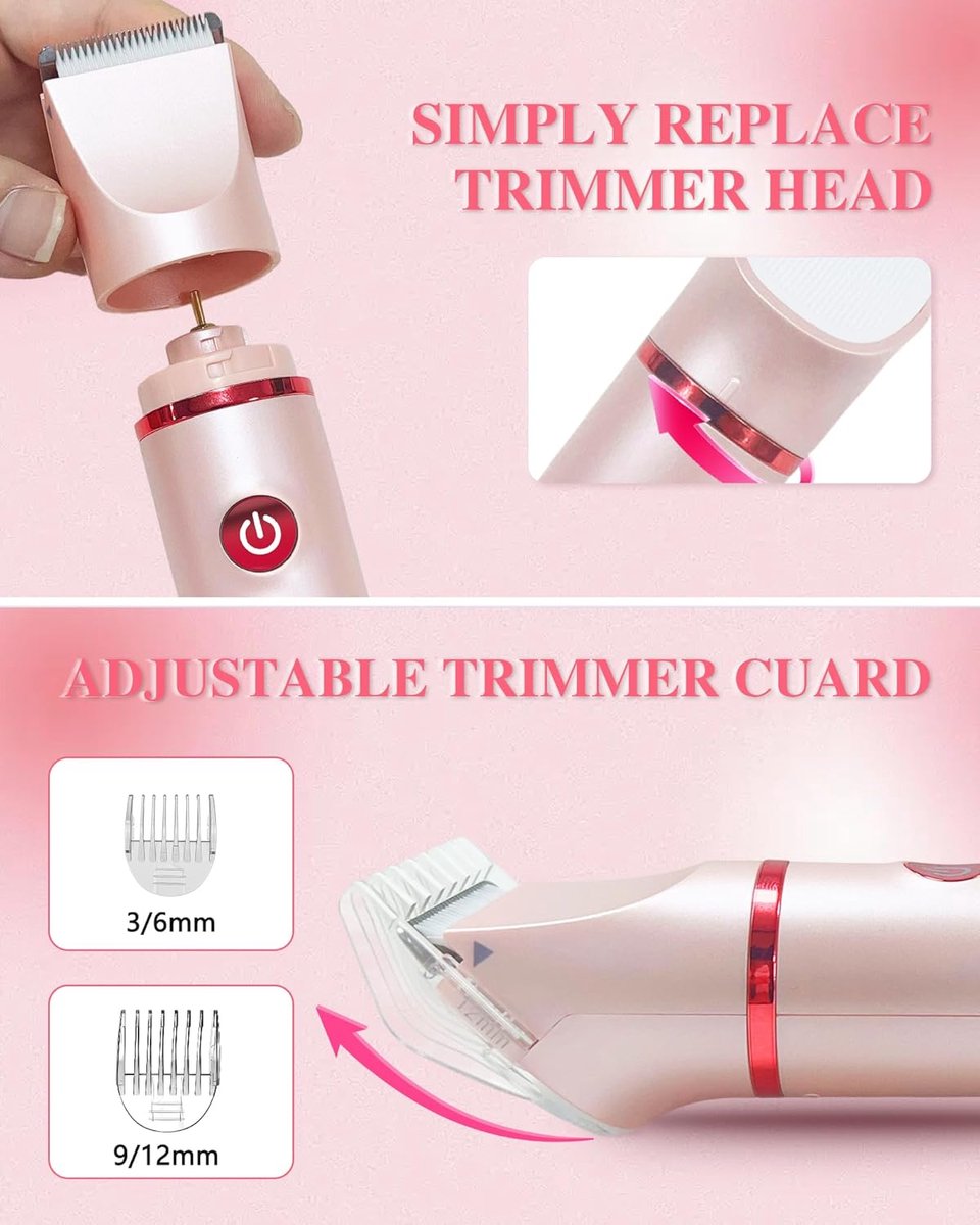 Trimmer vrouw intiem-trimmer vrouw bikinilijn -3-in-1 bikinitrimmer voor dames - Elektrisch scheerapparaat - Oplaadbare bodyhaartrimmer - Draagbare ontharingsset met afneembare onderdelen - Cadeau voor vrouwen - Roze - 13 x 19 cm — afbeelding 4