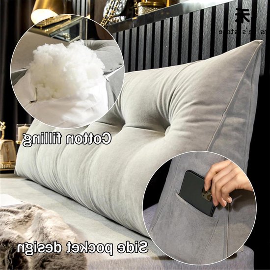 Wigkussen - Leeskussen Rugsteun - Ontspannen Lezen - Ergonomisch Driehoek - 60x35x20 cm - Grijs