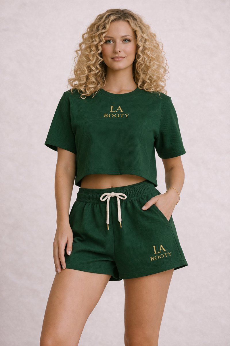 La Booty- Dames Katoenen Lounge Set- Donkergroen- Zomer- Comfy Fit- Yoga- - Handmade in België- maat M