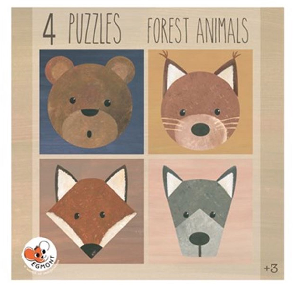 Egmont Toys 4 Puzzels Bosdieren 23x23x4 cm.