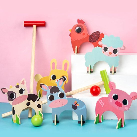 Houten Biljartspel - Dierenspel Tuinspel - Familie Buiten Spelen - Ontworpen voor alle leeftijden - 44 x 18 cm van houten — afbeelding 2