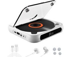 CD Speler - Draagbare Bluetooth-cd-speler met USB-C-snelladen - Ultradun en compact - Ondersteunt CD/CD-R/CD-RW/MP3/WMA-formaten - Geschikt voor zowel reizen als thuisgebruik - 3.5 MM AuxIngebouwde speaker - Met oortjes en datakabel - 2000mah