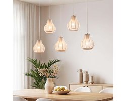 LumenXL - Japandi hanglamp Senji – 5-lichts zandtaupe - linnen kappen