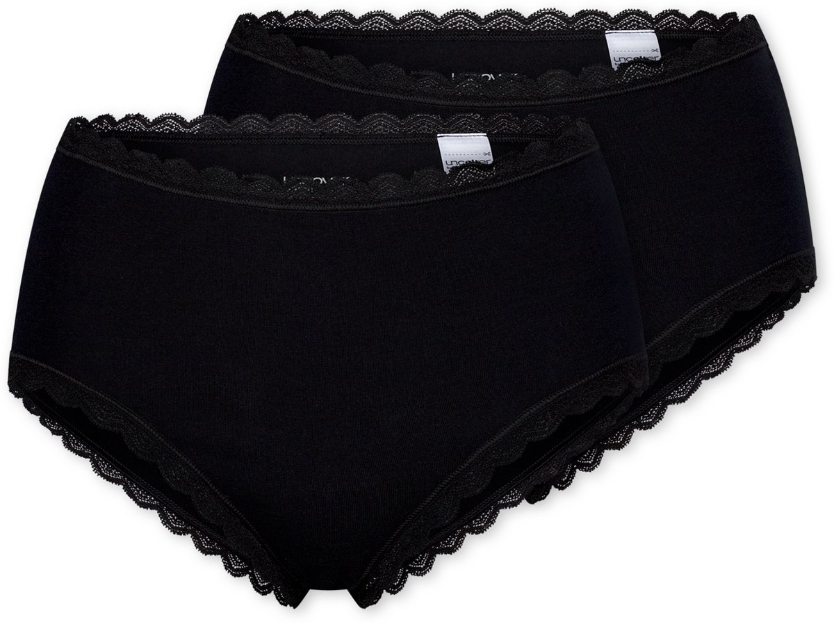 Uncover by Schiesser - 2PACK Midi Slips Cotton Lace - Onderbroek Dames - zwart