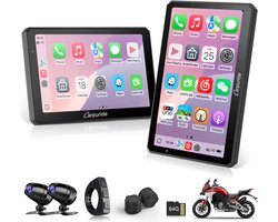 CARPURIDE W712D +TPMS - Motorfiets Carplay-scherm - 1080P HD dubbele dashcam - 7 inch - waterdicht - draaibaar - touchscreen - draadloze CarPlay en Android Auto - bedrade controller - navigatie.
