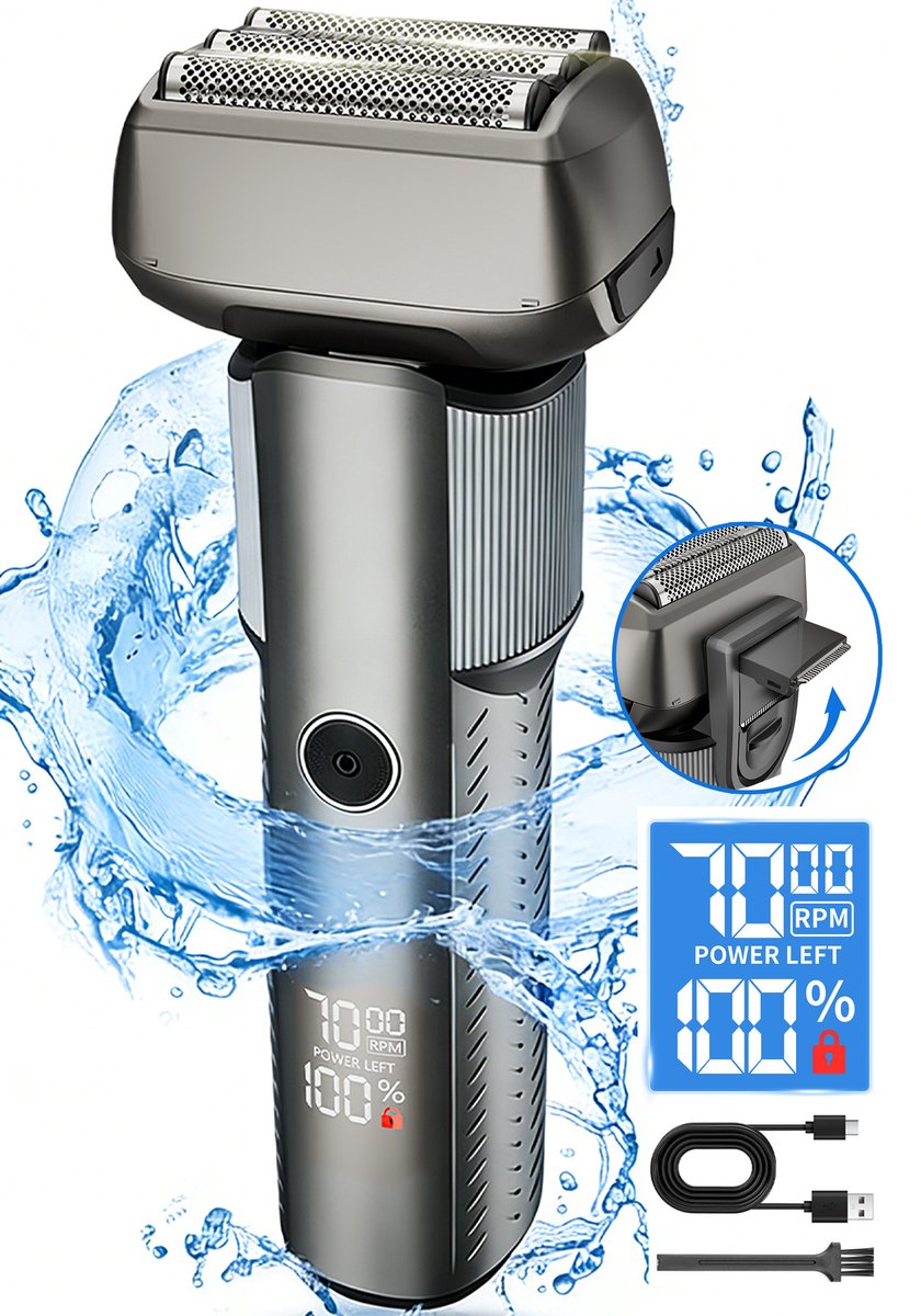 IBETTERTEC - Elektrisch scheerapparaat voor mannen – Foliescheerapparaat met pop-up trimmer – Draadloos – IPX5 waterdicht – Nat & droog – Wasbaar – Voor gezicht, baard en hoofd