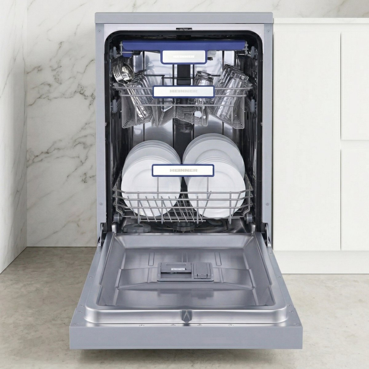 Heinner HDW-FSM45710AXD+++ Slim Vaatwasser 45 cm - Vrijstaand - 10 Couverts - 49 dB Stil - 7 Wasprogramma’s - Extra Droog & Dual Zone - AquaStop - RVS - 5 Jaar Garantie — afbeelding 7