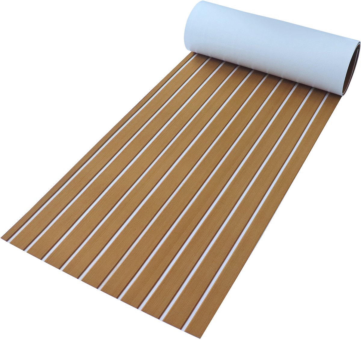 EVA Teak Foam Pro Series Bootmat – Zelfklevende Premium Vloerbedekking voor Boten – 240 x 60 cm – Licht bruin met Witte Lijnen – Duurzaam & Luxe Anti-slip – TeakFoamShop
