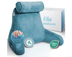 Ella Leeskussen XL - Memory Foam Relax Kussen voor in Bed - Zitkussen met Nekrol & Onderrug Ondersteuning - Bookseat - Fluweel Marineblauw