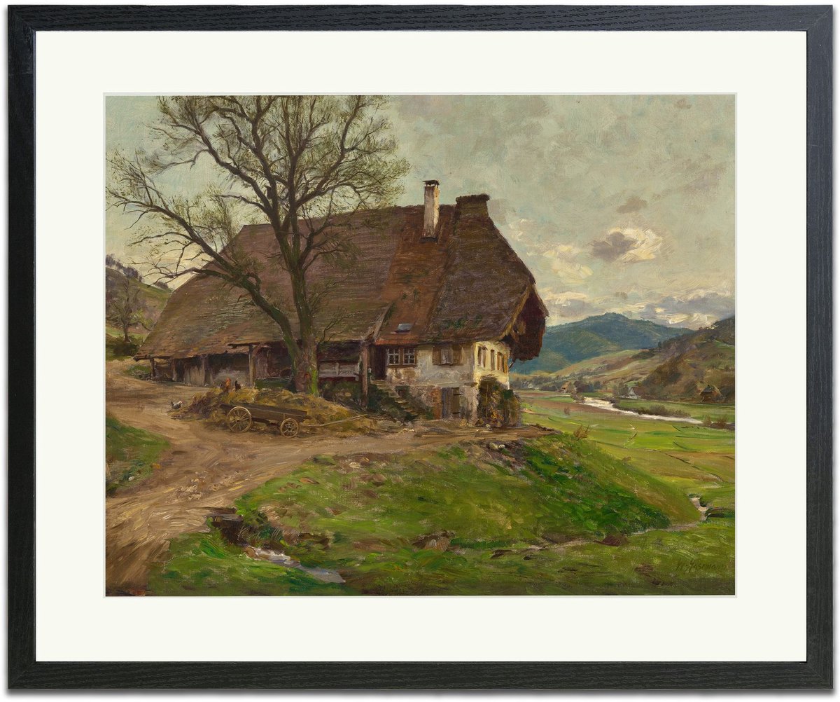 Boerderij in het Zwarte Woud (Wilhelm Gustav Friedrich Hasemann) - Ingelijste Muurkunst - 63x53cm zwart frame - Glasplaat en Passe-partout - Museum kwaliteit print