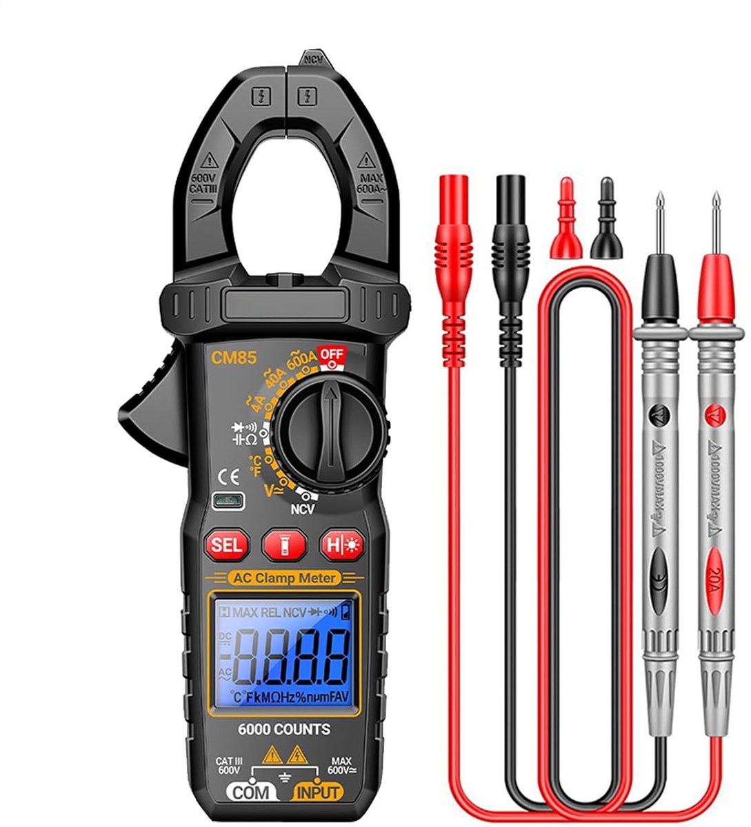 Digitale Tangmeter - Ampèremeter Tester - Elektrische Diagnose - Automatische Uitschakeling - 6000 Teller - Zwart