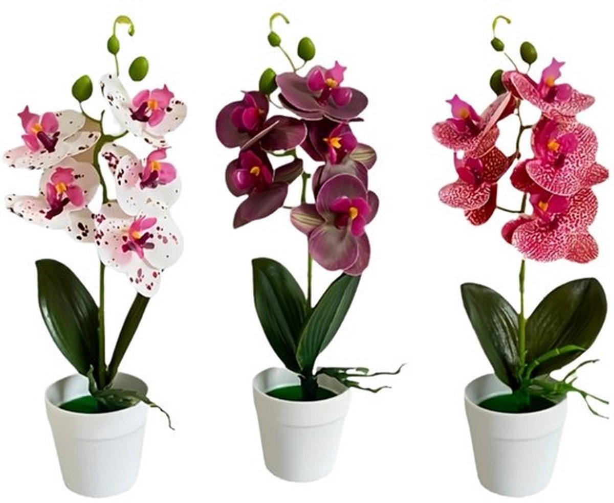 3 stuks kunstmatige orchideeën - kunstmatige orchideeën in potplanten - levendige realistische nepbloemen - perfect voor bruiloften, feesten, tuinen, woonkamers, eettafels, kantoor, Kerstmis - 30x11x8cm -