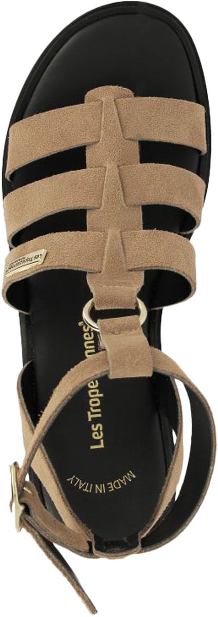 Tobosued platte leren sandalen