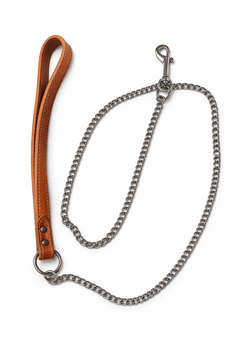 Adori kettinglijn bruin 12mm/100cm - met leren handgreep