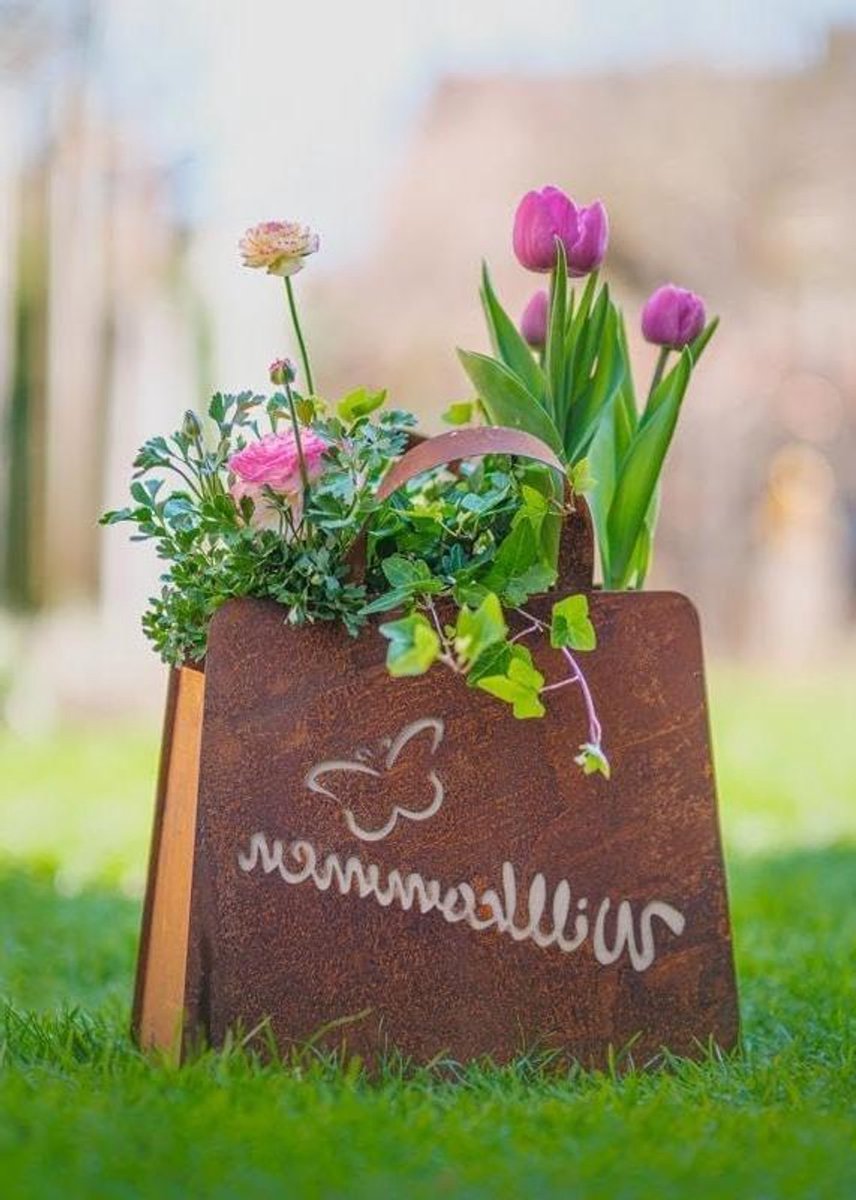 Tas Welkom met harten - Beplantbare tas - Boodschappen doen - Patina afwerking - 32 x 30 cm