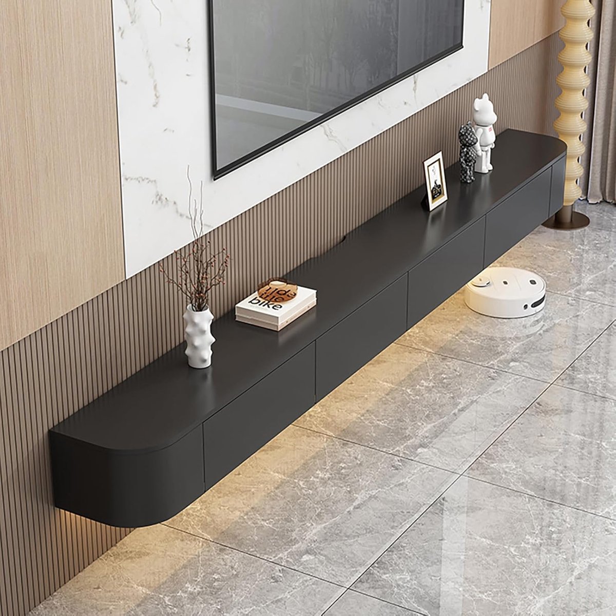 Zwevend Luxe TV Meubel 160 cm met Opbergruimte en Kabelmanagement – Modern Wand TV Kast Zwart 160x24x20 cm