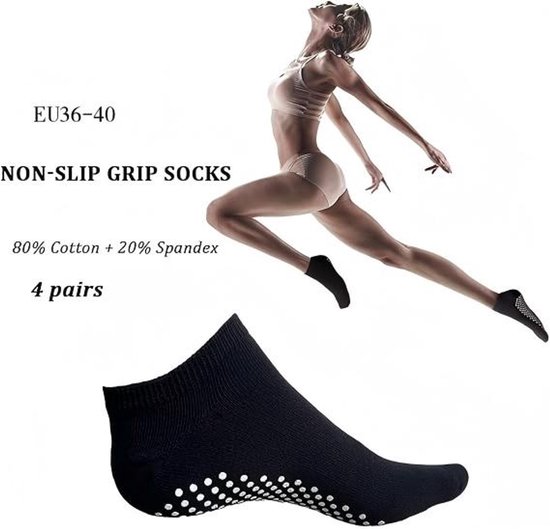4 paar pilates- en yogasokken - Unisex antislipsokken - Geschikt voor vechtsporten, ballet en fitness - Eén maat past iedereen, Zwart — afbeelding 5