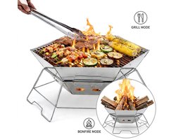 Opvouwbare Houtskool BBQ & Vuurplaats – RVS Camping Barbecue – Draagbaar & Stevig – Groot Formaat – Voor BBQ, Kampvuur & Outdoor Koken