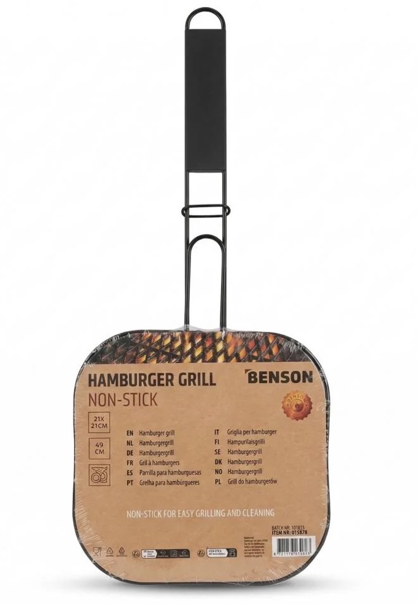 Benson bbq accesoires - grillrooster - klem voor hamburgers - 21x21cm