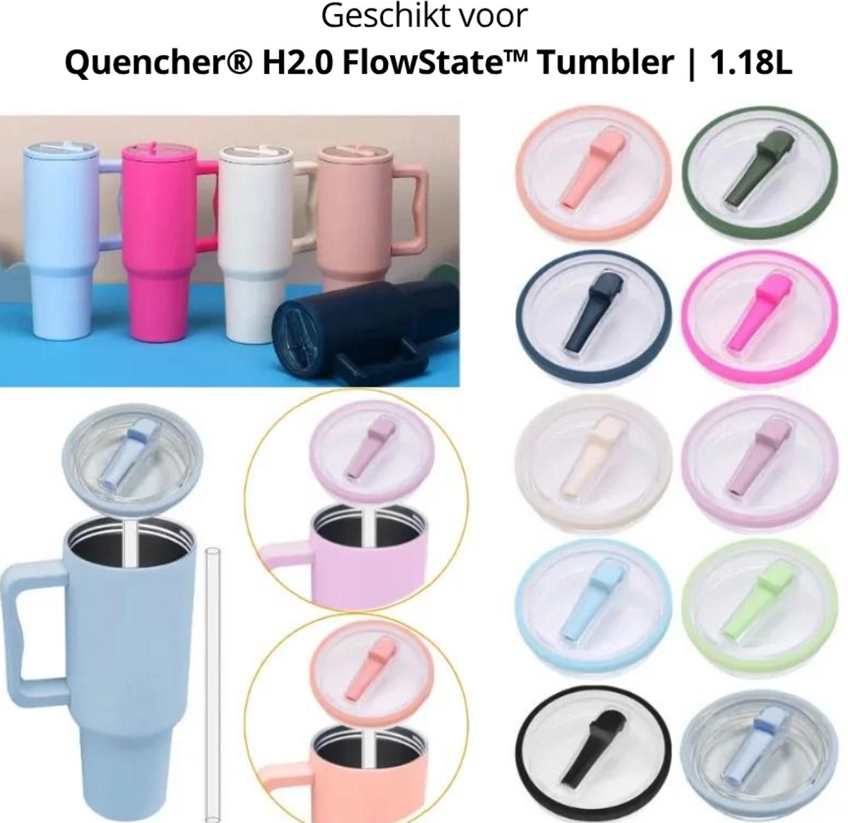 Vervangend Rietjesdeksel voor Stanley - type Quencher H2.0 FlowState Tumbler 1,18L – Lekvrij Flip-Straw Deksel – Herbruikbaar Accessoire Drinkbeker in Paars – foto 5