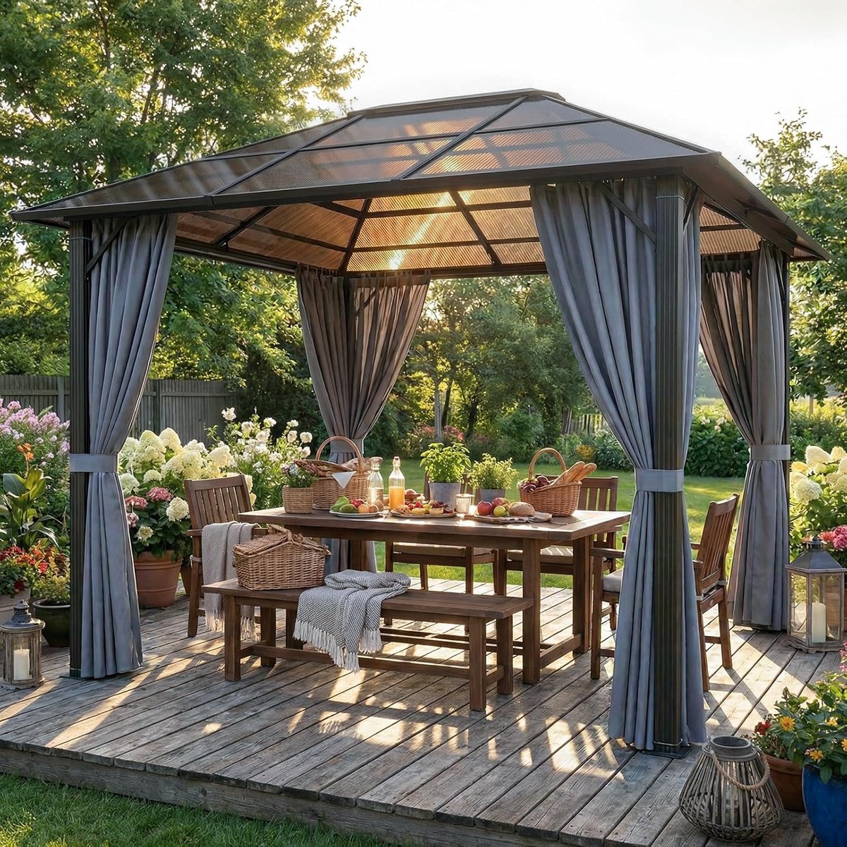 Tuinpaviljoen 3x4m Waterdicht Aluminium – Luxe Overkapping met Vast Dak, UV-bescherming UPF 50+, Winterbestendig & Stabiel – Grijs – Nicolehome