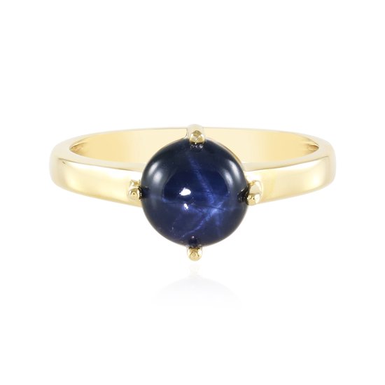 Bague Cavill en argent avec saphir bleu étoilé de 1,98 ct, cabochon rond, plaqué or argent sterling 925, bijoux de luxe avec motif étoilé